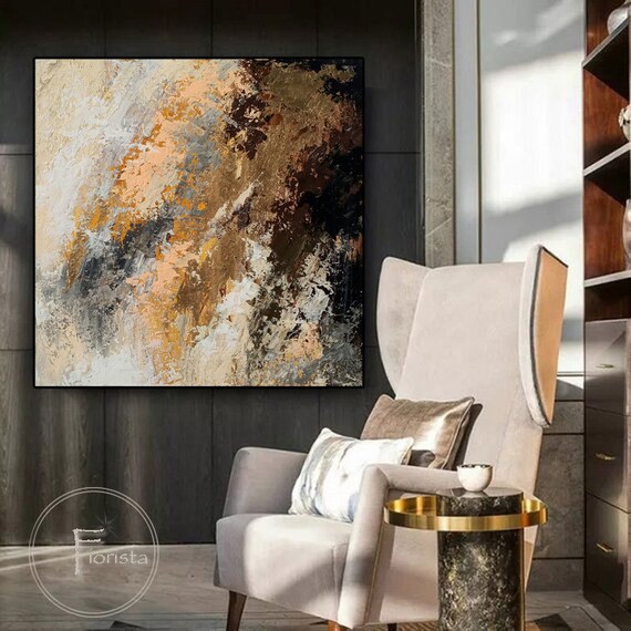 オード、オリジナル抽象画、キャンバスのアクリル画、壁画、金色の抽象