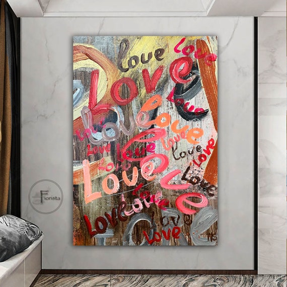 20 x28 Grande amore astratto pittura su tela in colori vivaci originale  ottimista pittura olio arte contemporanea per soggiorno -  Italia