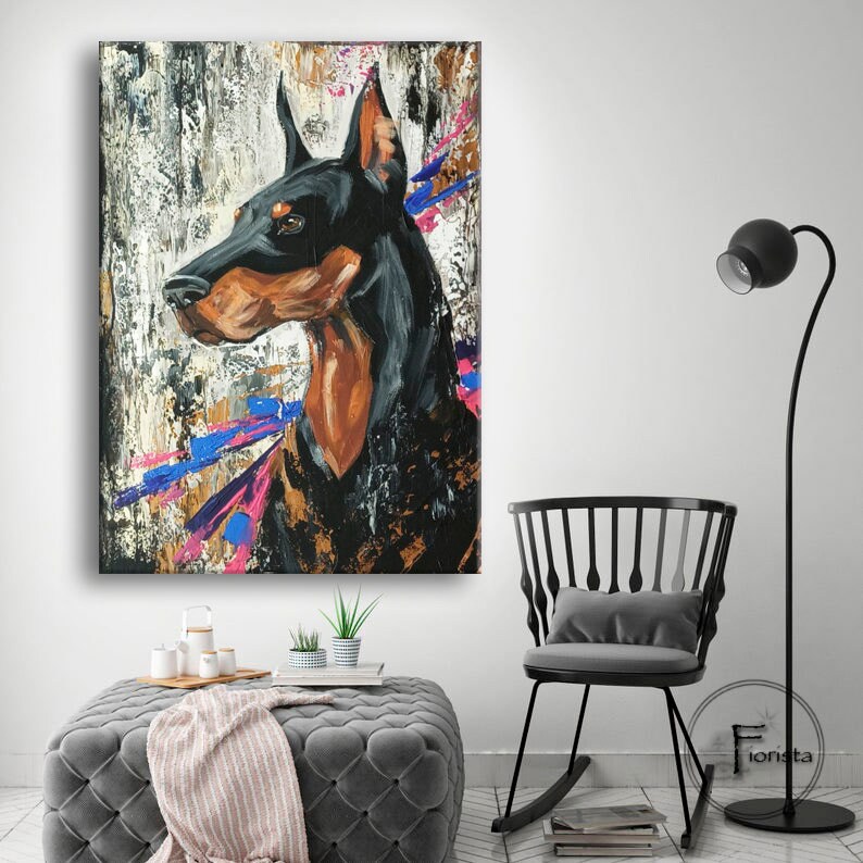 ドーベルマン 絵画 油彩画　オリジナル　原画 ドーベルマン 絵画 油彩画 オリジナル 原画 ドーベルマン - 20 x