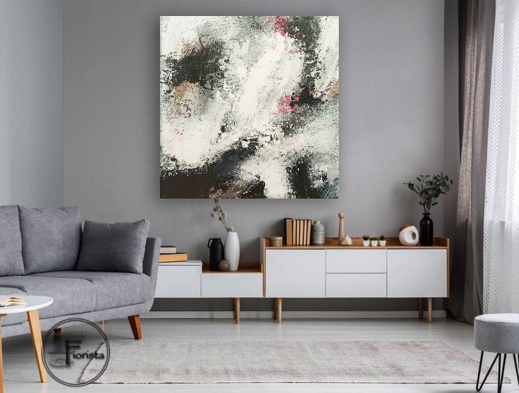 Large Abstract Black and White Painting Living Room Wall Decor ...