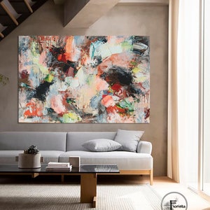 Extra Large Abstract Colorful Acrylic Painting On Canvas Pastel Colors Fine Art Modern Oil Painting Handmade Wall Art for Living Room Decor