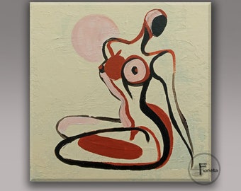 Erotische Frauen minimalistische abstrakte Textur Ölgemälde auf Leinwand Kunst in Schlafzimmer Frau nackt beige Malerei abstrakte erotische neutrale Kunst