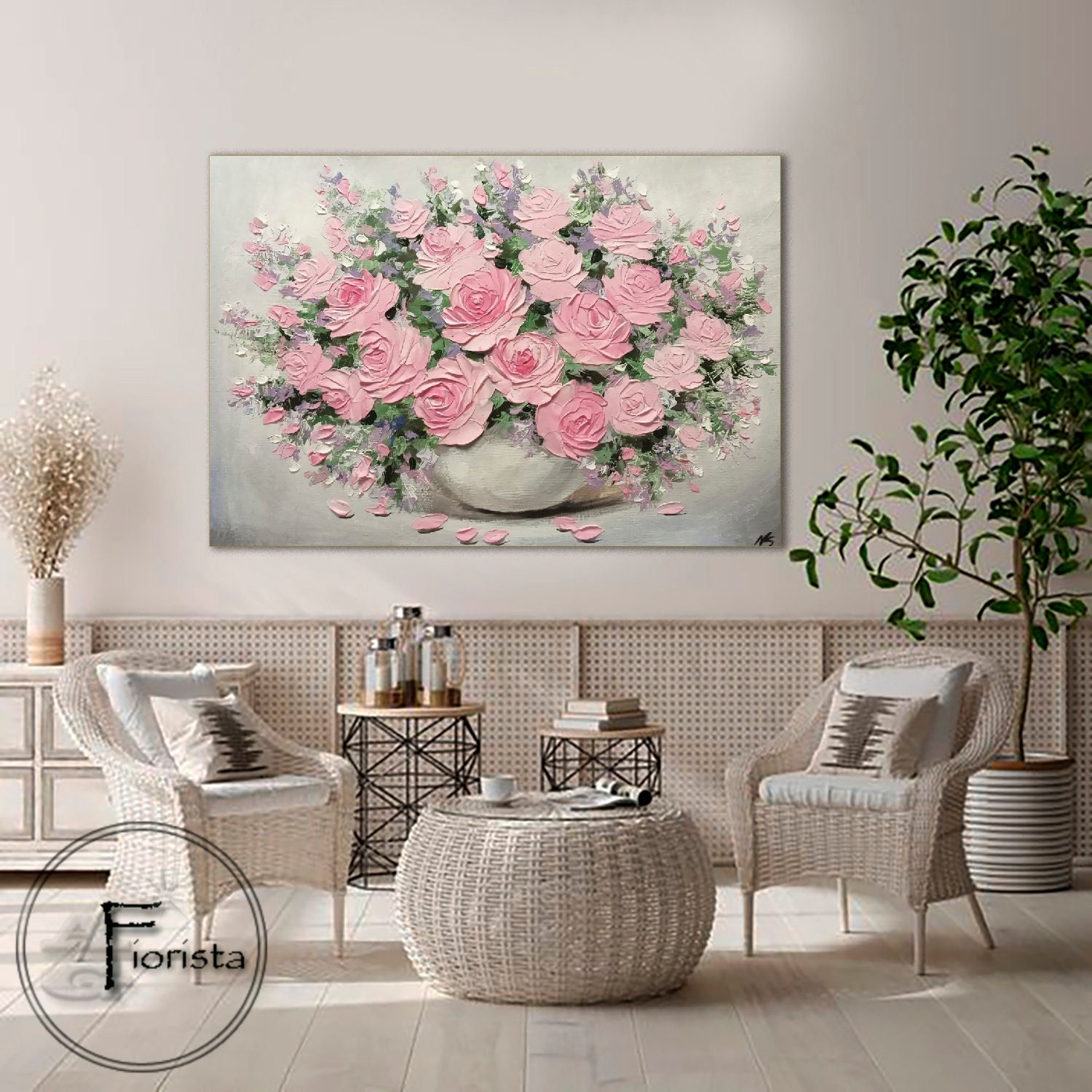 3D Textured Pink Rose Painting on Canvas, Large Floral Wall Art - Etsy