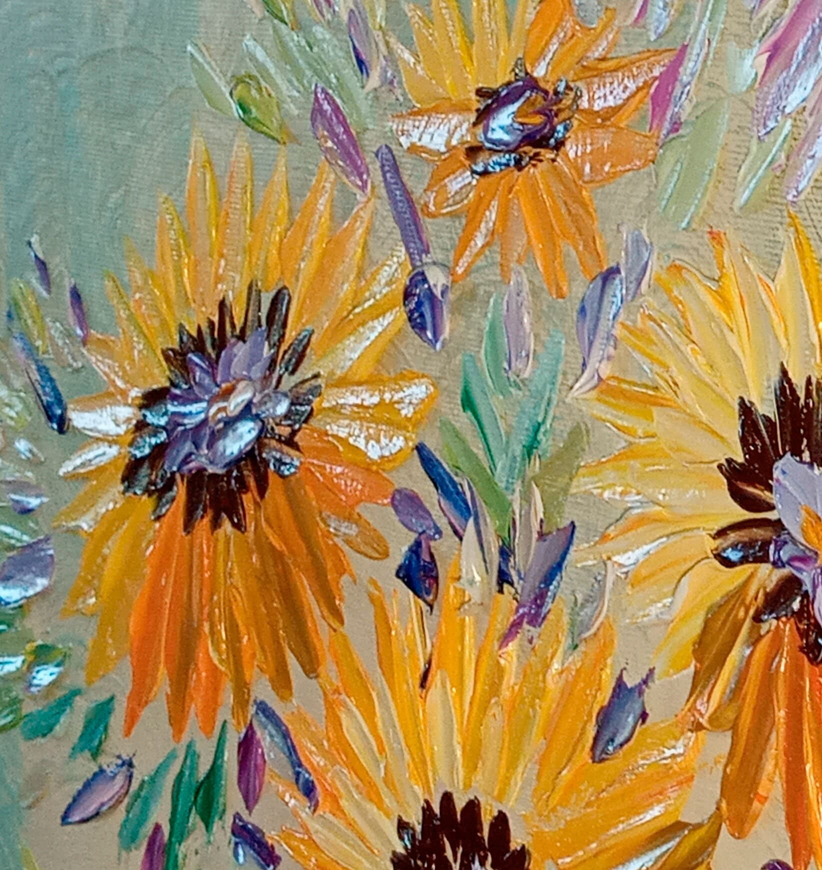 ひまわり オリジナル抽象画 キャンバスの油絵 花 壁アート モダン