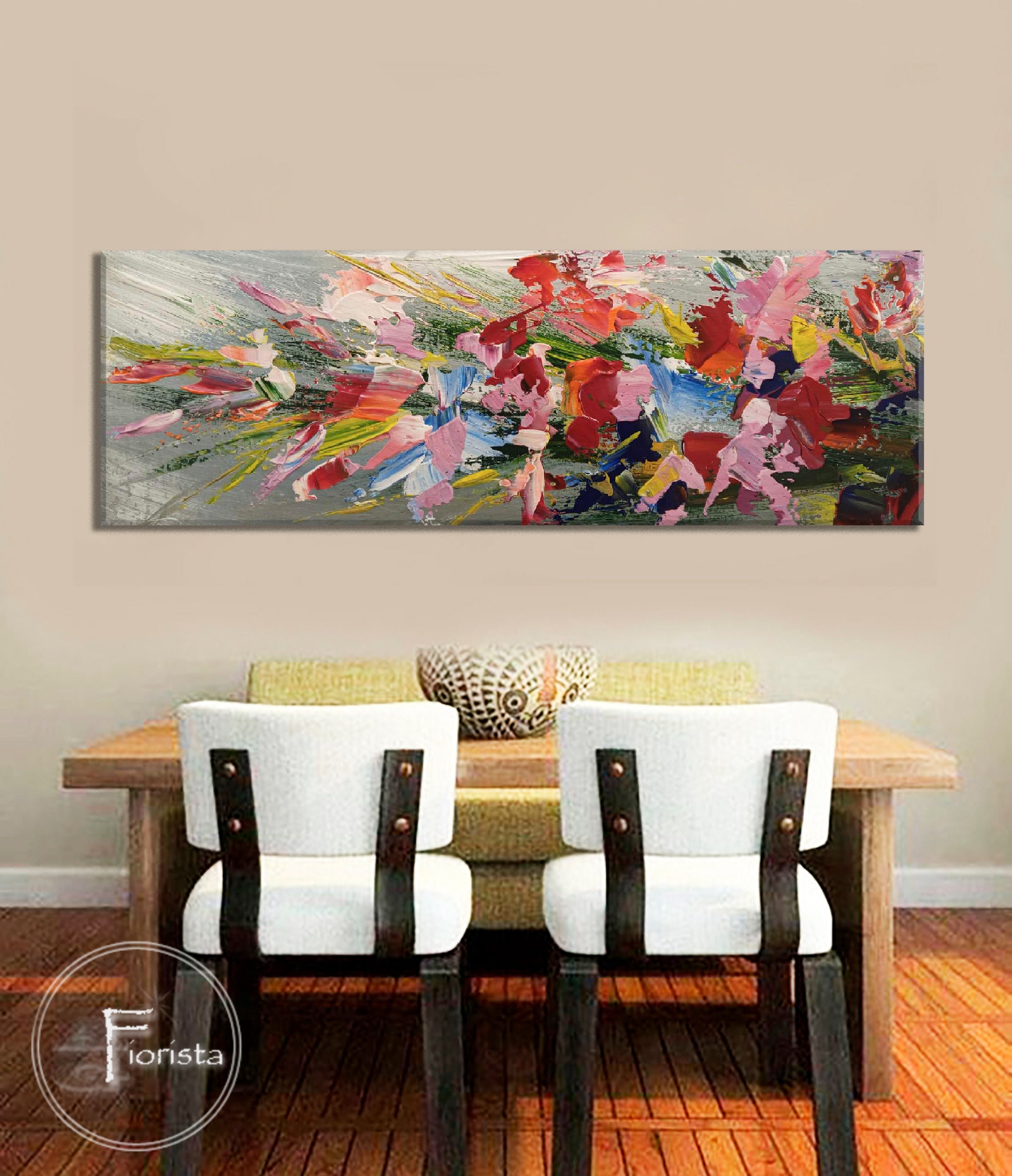 Felgekleurde getextureerde acryl lang dun panoramisch schilderij Extra  groot kleurrijk abstract handgemaakt modern abstracte bloem muurschildering  kunst - Etsy België, image size:1600x1860