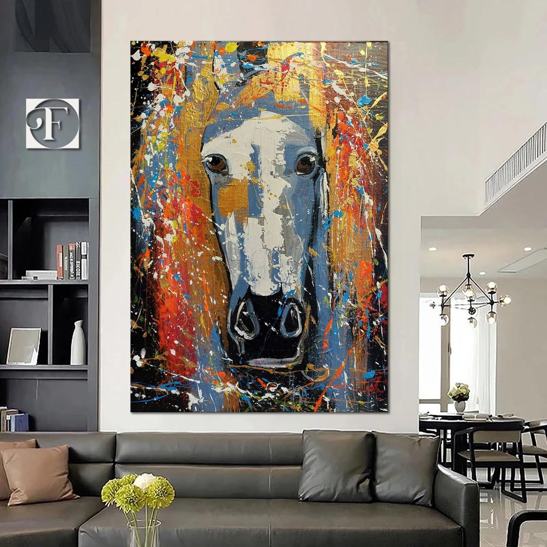 Original Colorful Horse Canvas Painting Large Abstract Texture Etsy