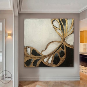 Abstract black and white art on the wall painting with gold painting on the wall minimalism interior painting art in living room Butterfly