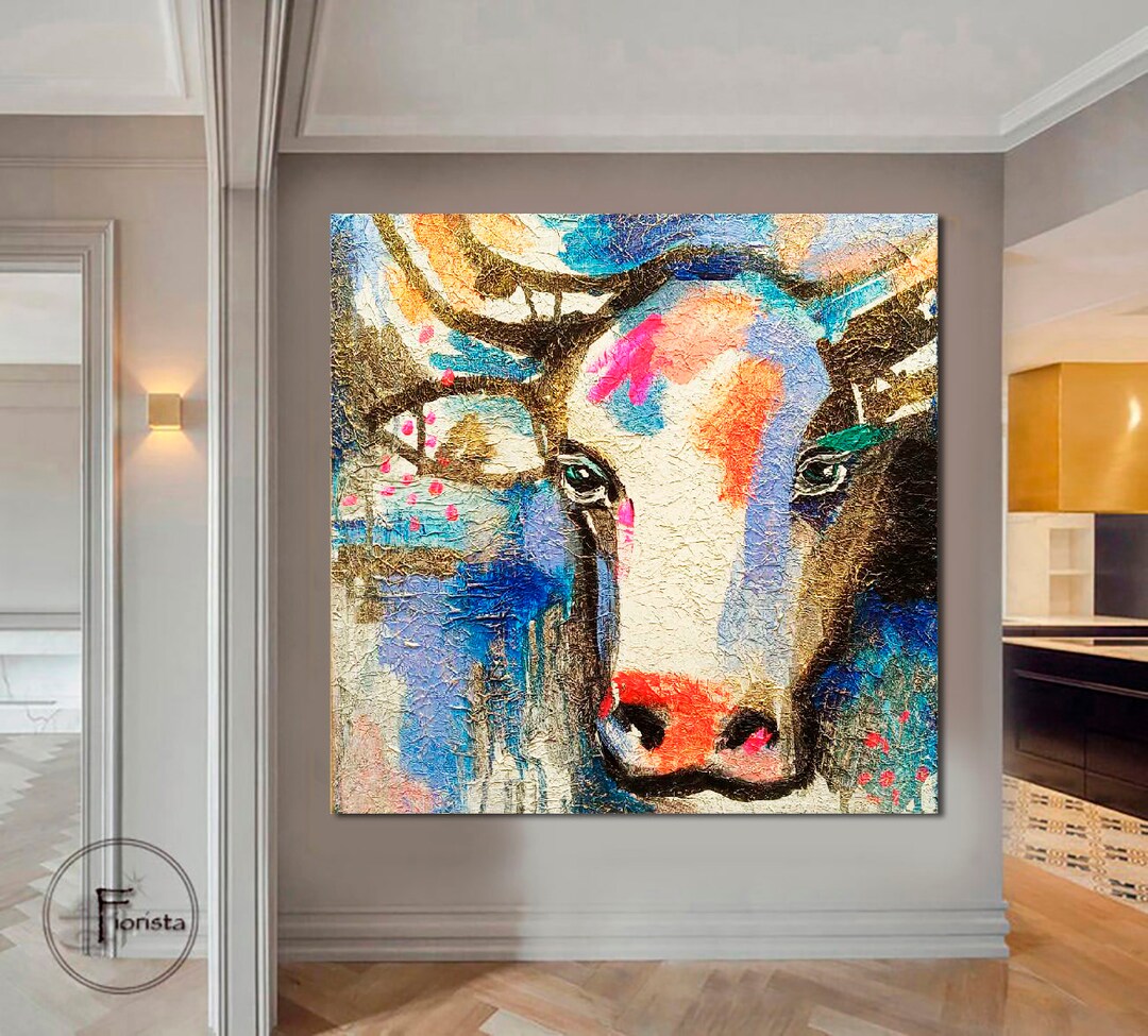 Extra Large Abstract Art, Cow Art Canvas, Bull Art, Textured Abstract ...