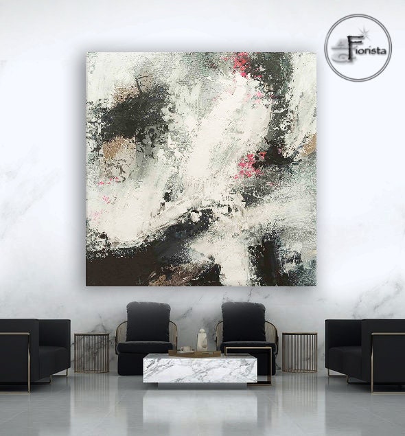 Large Abstract Black and White Painting Living Room Wall Decor ...