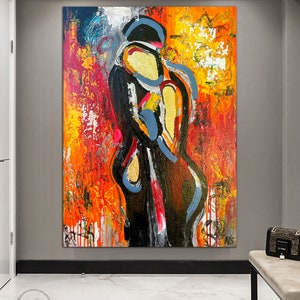 Original modern abstract painting on the wall bright colorful picture textured art painting painting abstract gold painting couple lovers image 6