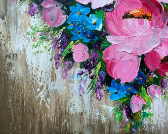 抽象的な花の絵画の心、花の油絵、楽観的な絵画、スタイリッシュ