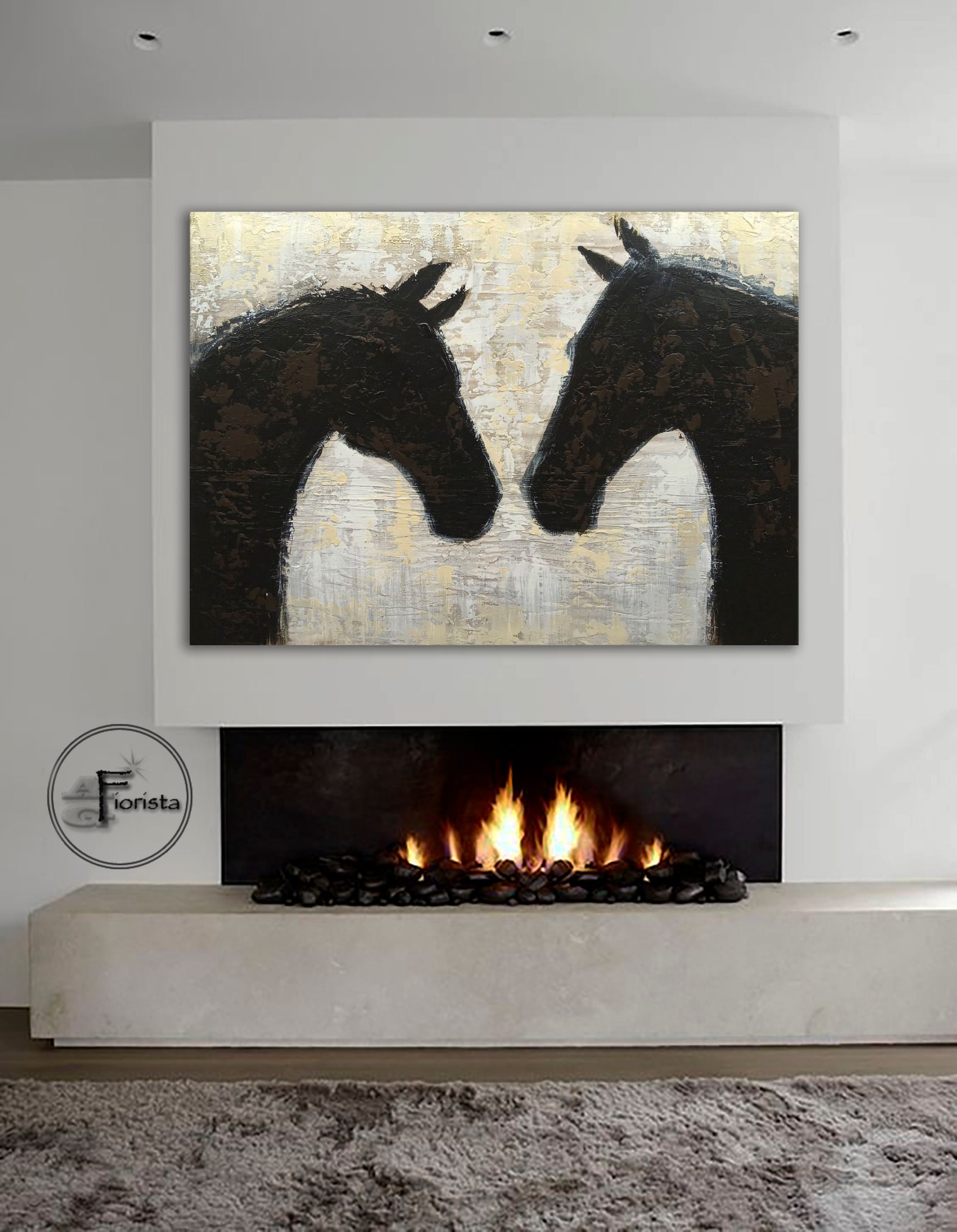 Two Horses Oil Painting on Canvas, Abstract Textured Horse Art - Etsy