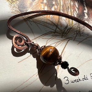 Bookmark, Whimsical Bookmark, Copper Bookmark, Tigereye Bookmark, Beaded Bookmark, Fun Bookmark, Gemstone Bookmark
