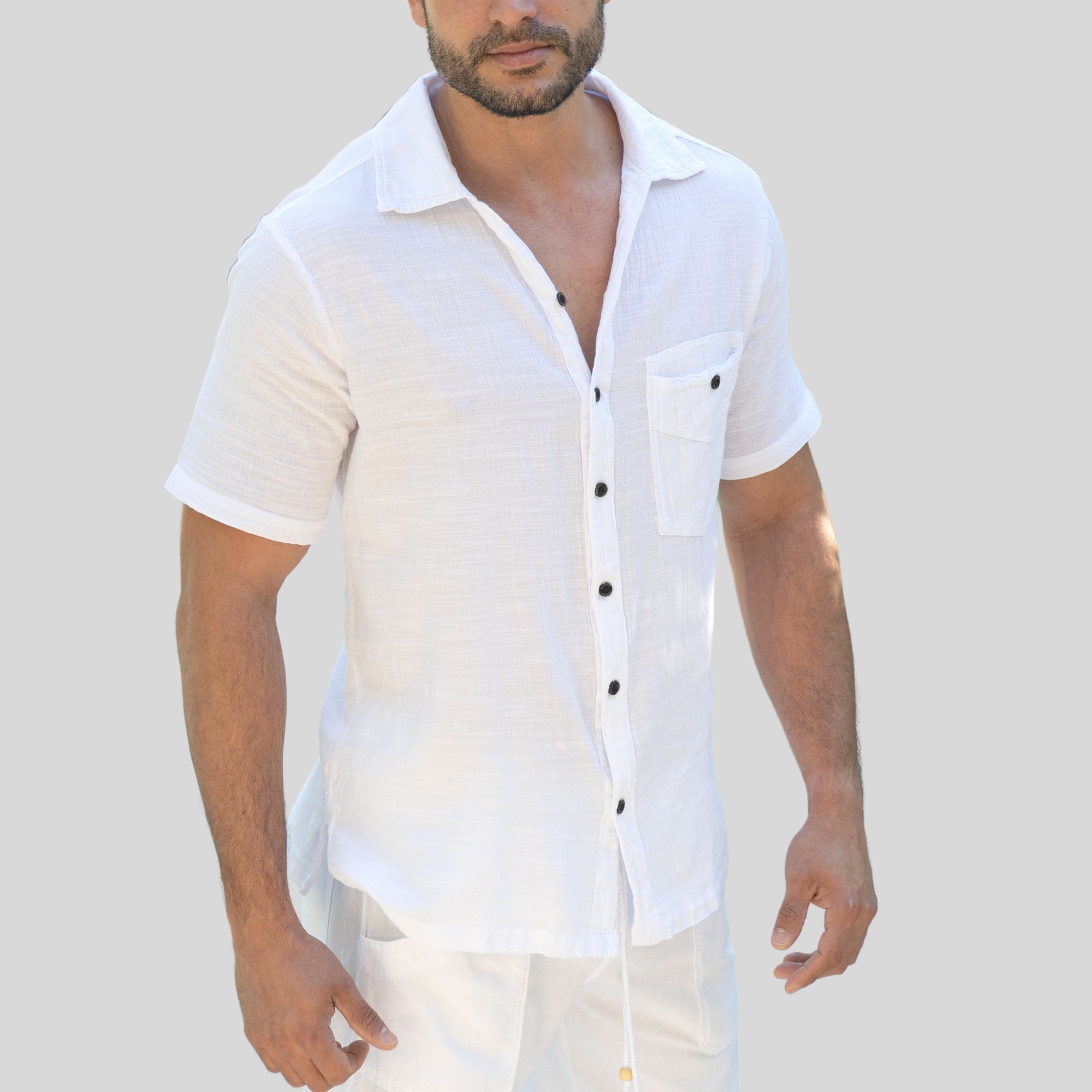 Mens Linen Shirt Short Sleeve Linen Shirt Men Summer - Etsy