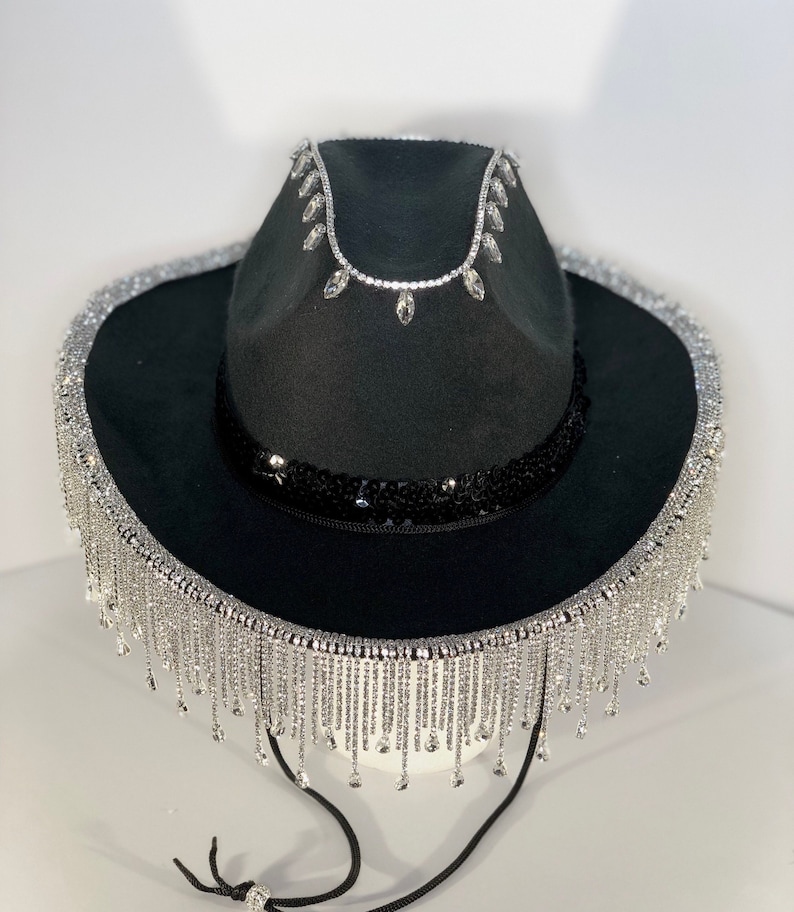 Rhinestone Fringe Cowboy Hat Bespoke Custom Gold Silver Rose Etsy