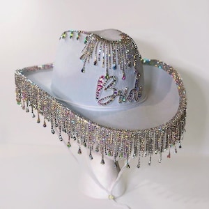Strass Braut Fringe Cowgirl Hut maßgeschneiderte Braut Hochzeit Bachelorette benutzerdefinierte Hen Party Crystal Bling Strass Cowboy verziert Quaste
