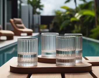Modern Fluted Ribbed Shot Glass - Set of 4, Double Shot Size