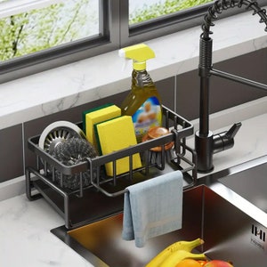 Modern Minimalist Sink Caddy - Sponge Drain Rack With Dishcloth Holder