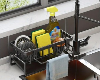 Modern Minimalist Sink Caddy - Sponge Drain Rack With Dishcloth Holder