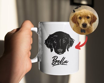 Custom Pet Portrait Mug - Minimalist Dog Illustration - Personalized Pet Name Coffee Cup - Unique Animal Lover Gift - Hand-Drawn Style - Cat