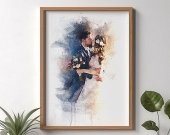 Custom Digital Watercolor Portrait Painting • Personalized Painting • Wedding Gift • Family Portrait Wedding Custom Paint • Canvas & Poster