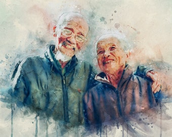 Custom Digital Watercolor Portrait Painting • Personalized Painting • Gift for Grand Parent • Grandma Custom Print • Canvas & Poster