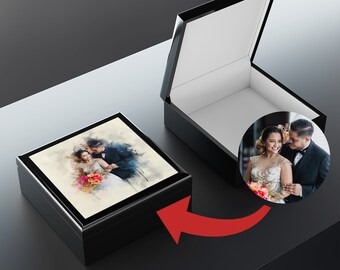 Custom Jewelry Box Digital Watercolor Portrait Painting • Personalized Painting • Wedding Gift • Family Portrait Wedding Custom Paint