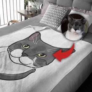 Custom Pet Portrait Velveteen Plush Blanket – Handmade Line Art – Unique Gift for Dog and Cat Owners, Perfect Present for Pet Parents