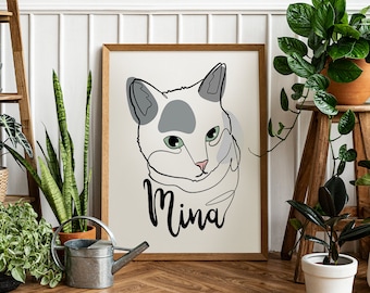 One Line Art Cat Portrait, Custom Minimal Art, Fast Digital Delivery, Perfect Xmas Gift, Minimalist Pet Sketch, Illustration Minimalist Art