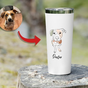 Custom Hand-Drawn Dog Pet Photo Copper Vacuum Insulated Tumbler, 22oz, Personalized Gift Dog Lovers Owners, Dog Mom Gift, Dog Dad, Handmade