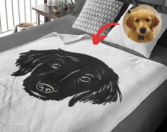 Custom Pet Portrait Blanket - Personalized Dog Shadow Throw - Minimalist Pet Illustration - Soft Blanket Gift for Pet Lovers - Home Decor