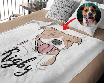 NEW 50" x 60" Soft Fleece Blanket Custom Hand-Drawn Dog Pet Photo, Personalized Gift Dog Lovers Owners, Dog Mom Gift, Dog Dad, Handmade