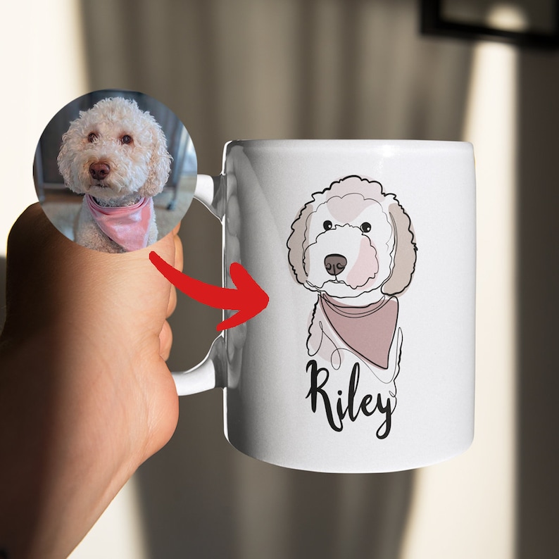 Custom Hand-Drawn Dog Pet Photo Mug, Coffee Mug With Name, Personalized Gift Dog Lovers Owners, Dog Mom Mug Gift, Dog Dad Mug Gift, Handmade image 1
