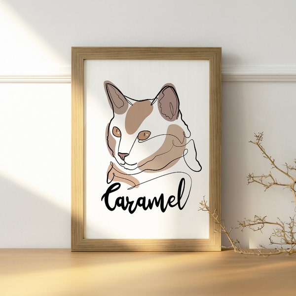 Custom Cat Line Art, Personalized Pet Portrait, Instant Download, Unique Xmas Present, Custom Unique Pet Gift, Single Line Cat Portrait