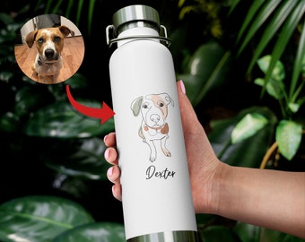 Custom Hand-Drawn Dog Pet Photo 22oz Vacuum Insulated Bottle, Personalized Gift Dog Lovers Owners, Dog Mom Gift, Dog Dad Gift, Handmade