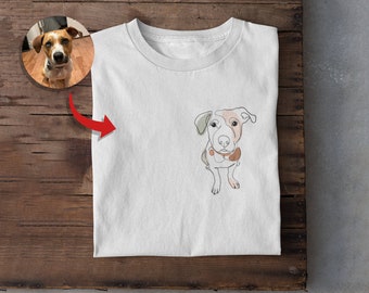 Unisex Heavy Cotton Tee Custom Hand-Drawn Dog Pet Photo, Personalized Gift Dog Lovers Owners, Dog Mom Gift, Dog Dad, Handmade