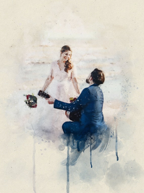 Peinture de portrait à l'aquarelle numérique personnalisée Peinture  personnalisée Cadeau de mariage Portrait de mariage mariée Peinture  personnalisée Toile et affiche -  France