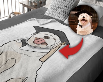 Handmade Pet Portrait on Velveteen Plush Blanket – Customized Minimalist Line Art – Best for Dog/Cat LoversPerfect Present for Pet Parents