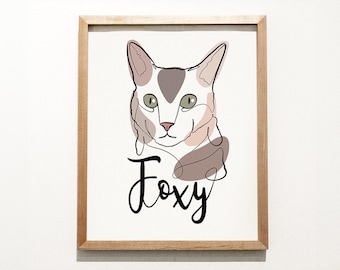 Personalized Minimalist Cat Line Art, Quick Digital Portrait, Ideal Christmas Gift, Custom Minimal Portrait, Cat Lover Gift, Custom Pet Art