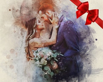 Custom Digital Watercolor Portrait Painting • Personalized Painting • Wedding Gift • Marriage Portrait bride Christmas Gift • Canvas Poster