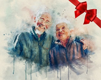 Custom Digital Watercolor Portrait Painting • Personalized Painting • Gift for Grand Parent • Grandma Christmas Gift • Canvas & Poster
