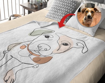 30" x 40" Soft Fleece Blanket Custom Hand-Drawn Dog Pet Photo, Personalized Gift Dog Lovers Owners, Dog Mom Gift, Dog Dad, Handmade