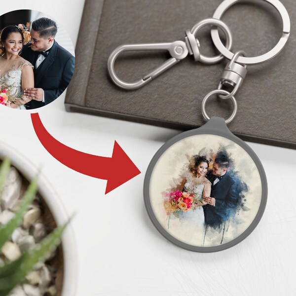 Custom Keyring Tag Digital Watercolor Portrait Painting • Personalized Painting • Wedding Gift • Family Portrait Wedding Custom Paint