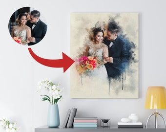 Custom Canvas Gallery Wraps Digital Watercolor Portrait Painting • Personalized Painting • Family Portrait Wedding Custom • Canvas & Poster