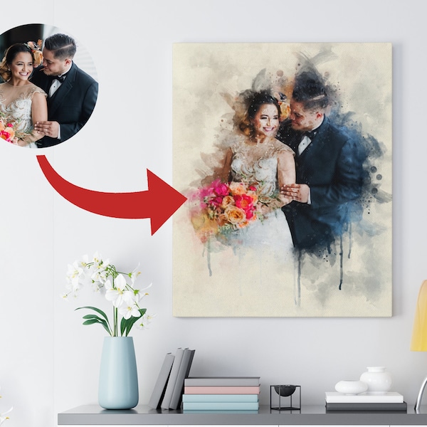 Custom Canvas Gallery Wraps Digital Watercolor Portrait Painting • Personalized Painting • Family Portrait Wedding Custom • Canvas & Poster