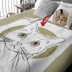 Hand-Drawn Cat Portrait on Blanket - Personalized Custom Pet Art Throw, Unique Gift for Cat Owners, Cozy and Decorative, Gift Cat Lovers,