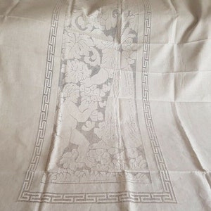Precious curtain in pure linen with hand-embroidered Sfilato Siciliano 210 x 300 cm curtain linen