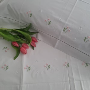Machine embroidered sheet in pure cotton percale of the highest quality sheet cotton