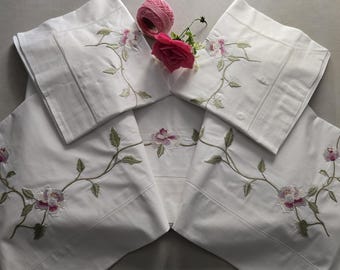 Complete set of embroidered sheets in pure percale cotton, very high quality sheet cotton