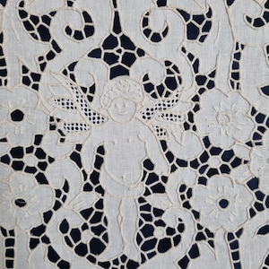 Rich curtain in pure linen with hand-embroidered cutwork and satin stitch 210 x 290 cm curtain linen